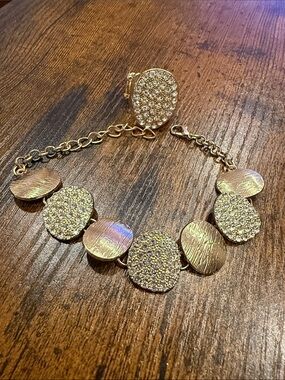 Gold-Tone Pavé Disc Bracelet and ring - Elegant Women’s Jewelry